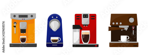 Set of different coffee machines