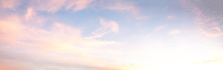 light soft panorama sunset sky background with pink clouds