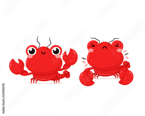 Cute happy smiling and sad lobster