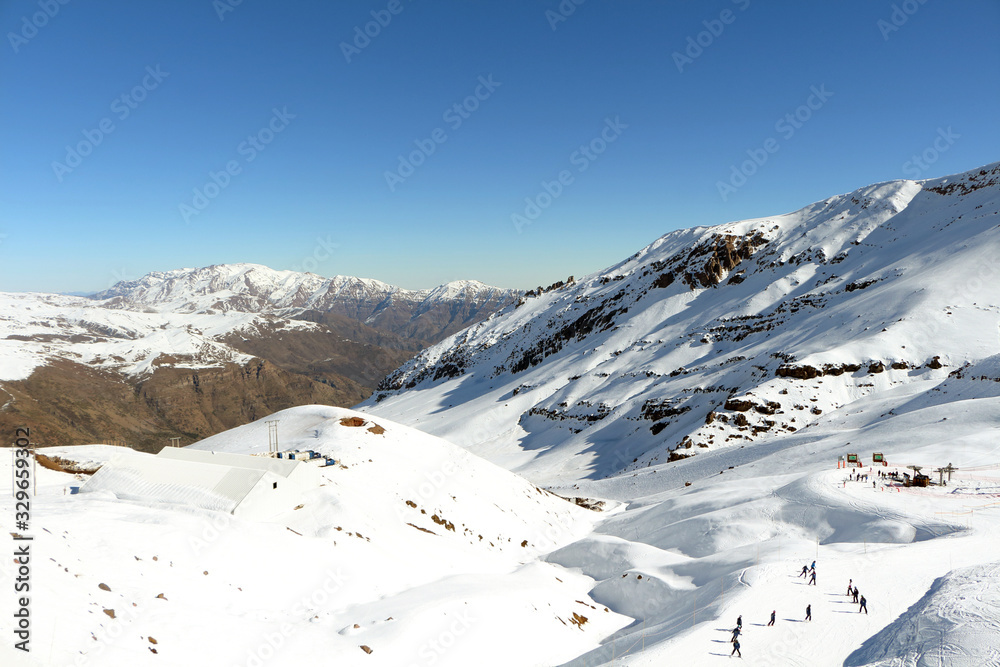 mountain landscape in valle nevado, ski resort in chile