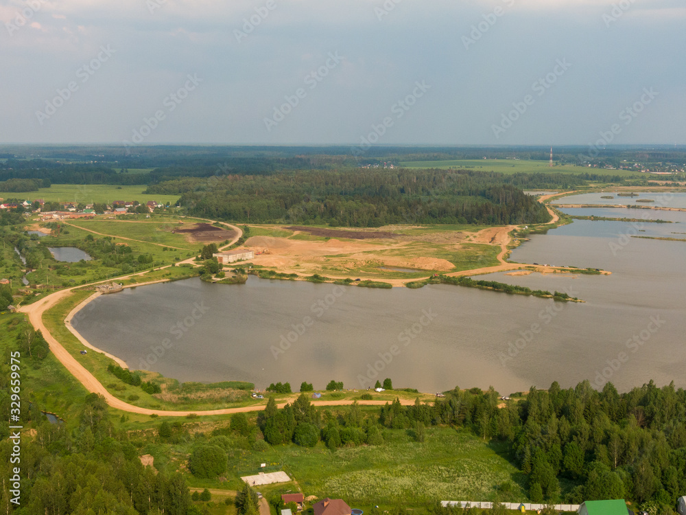 Aerial view of large country lakes for fishing, aerial photo