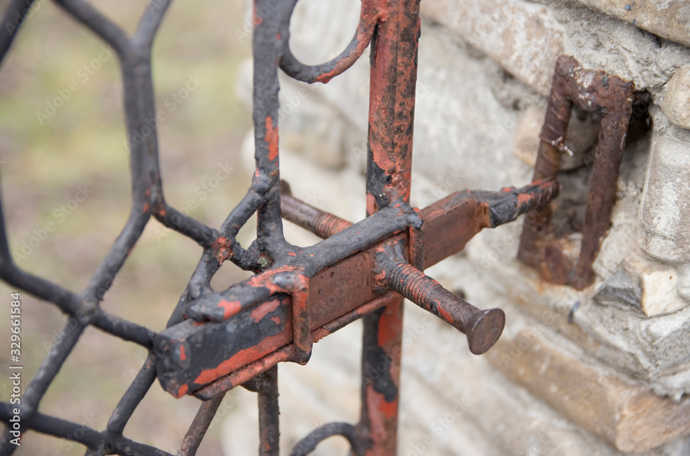 old  iron gate handle detail