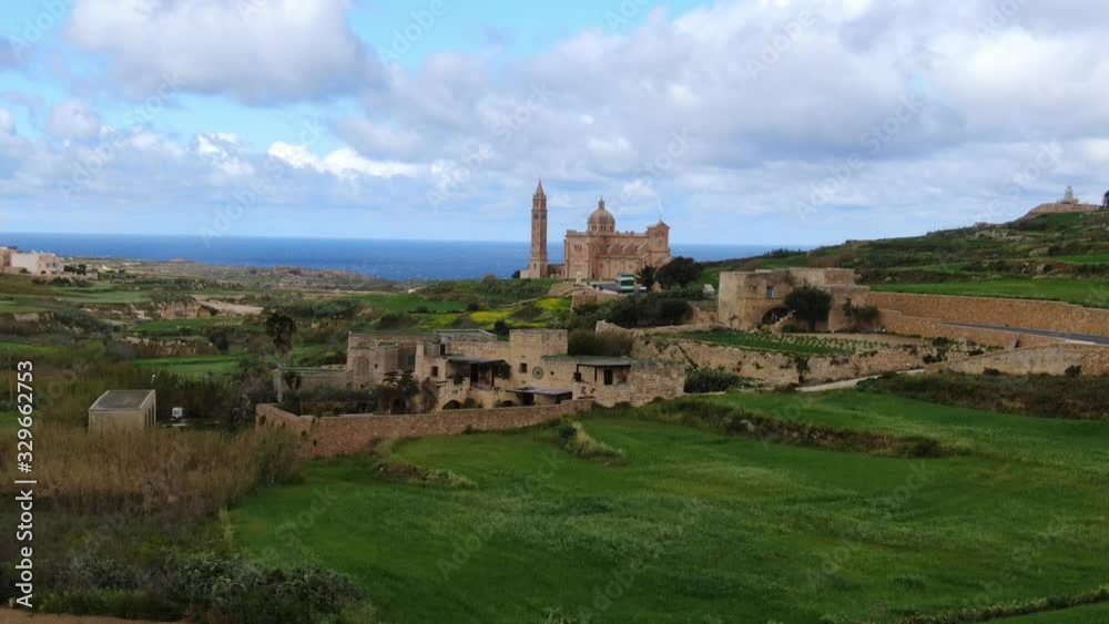 Aerial view over Basilica Ta Pinu in Gozo - a national shrine - aerial photography Aerial view over Basilica Ta Pinu in Gozo - a national shrine - aerial photography
