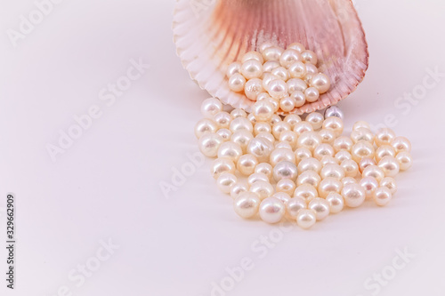 Akoya pearls and a seashell