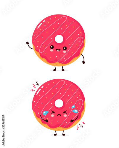 Cute happy smiling and sad donut
