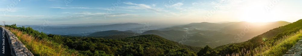 Panorama view of hills in nature with forest in Shenandoah at morning sunny day Panorama view of hills in nature with forest in Shenandoah at morning sunny day