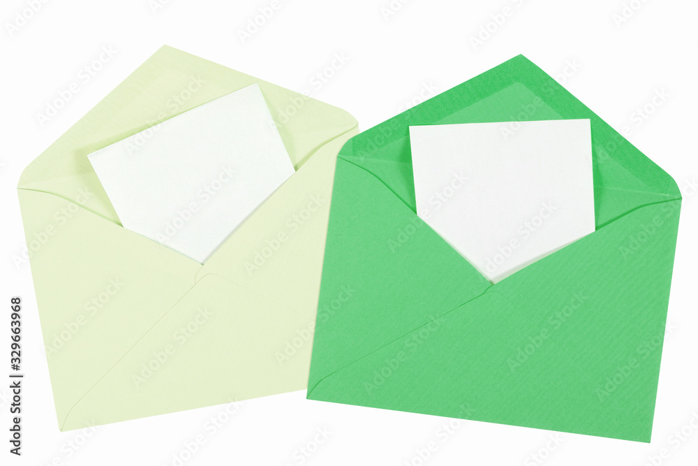 green open envelope with paper Isolated green open envelope with paper Isolated