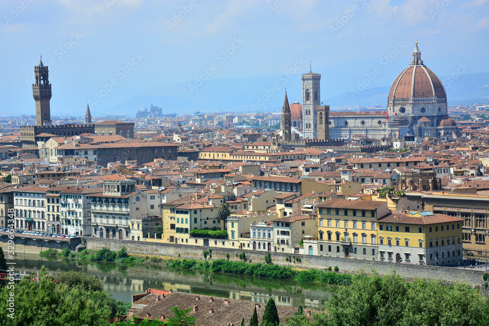 Panoramic view over Florence and Basilica di Santa Maria del Fiore from Piazzale Michelangelo