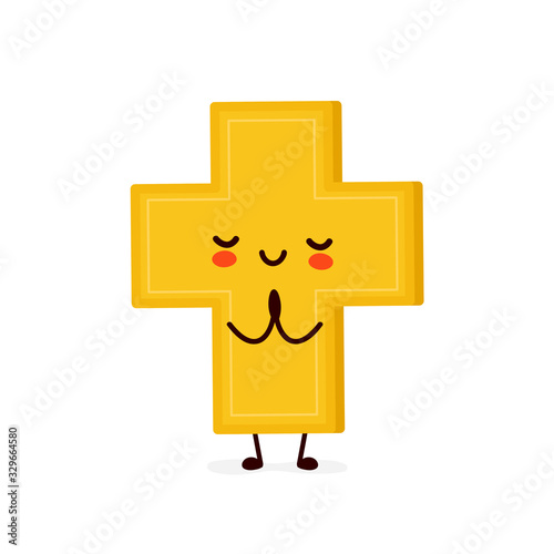Cute happy smiling christian cross pray