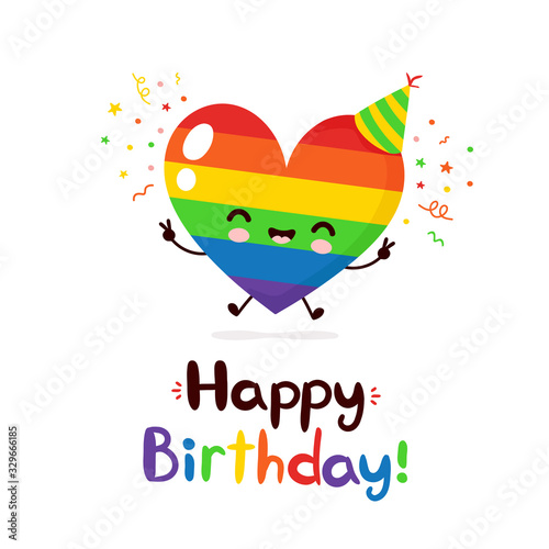 Cute happy smiling rainbow heart character