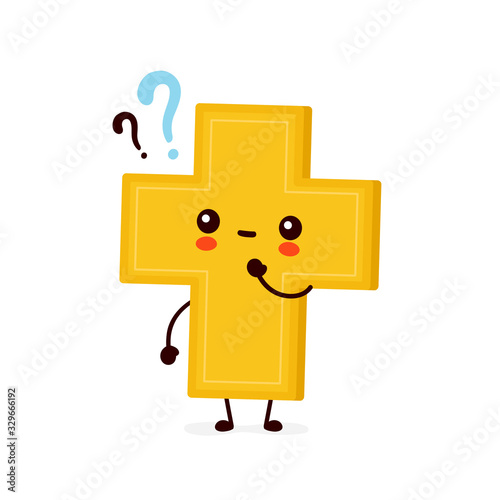 Cute happy christian cross with question marks