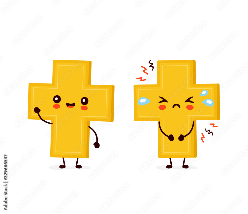 Fototapeta premium Cute happy smiling and sad cry christian cross