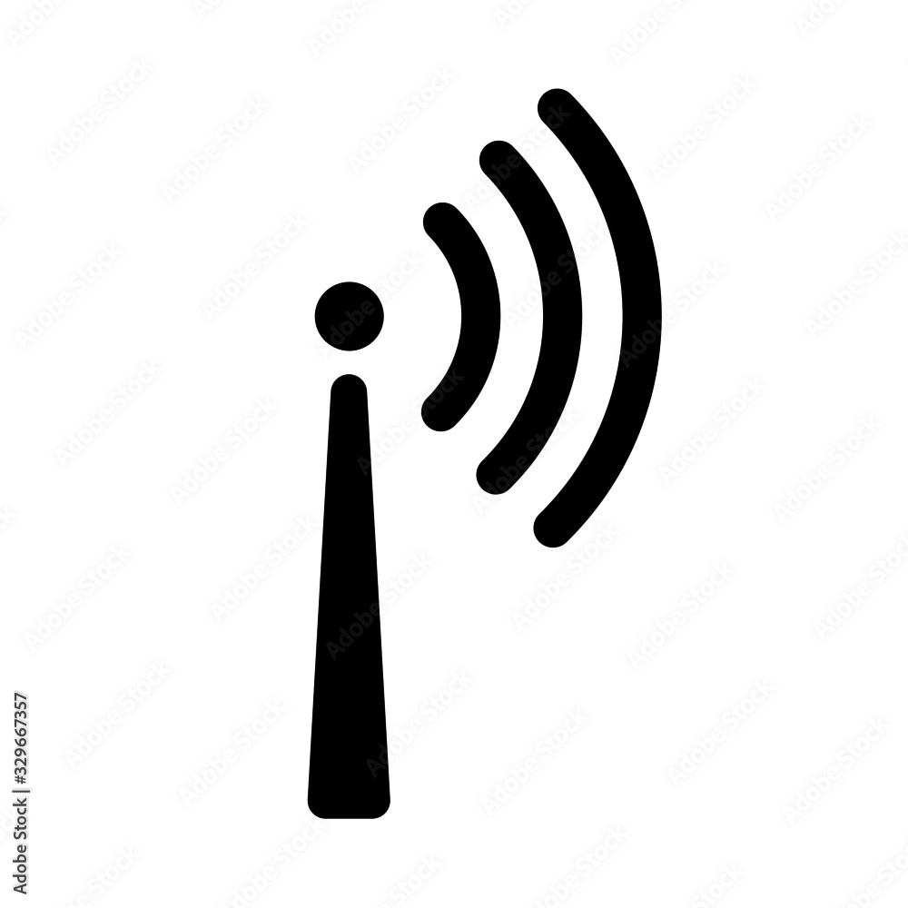 One-way signal transmission icon. Antenna or broadcasting tower and signal waves. Vector Illustration One-way signal transmission icon. Antenna or broadcasting tower and signal waves. Vector Illustration