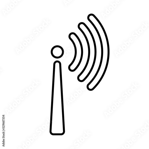 One-way signal transmission line icon. Antenna or broadcasting tower and signal waves. Vector Illustration