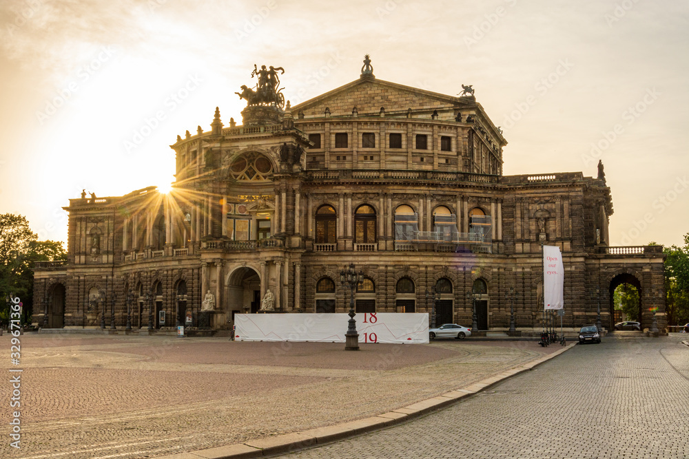Famous opera house Semperoper in Dresden during sunset