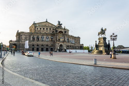 DRESDEN, GERMANY - June 15, 2019: Famous opera house Semperoper in Dresden during sunset