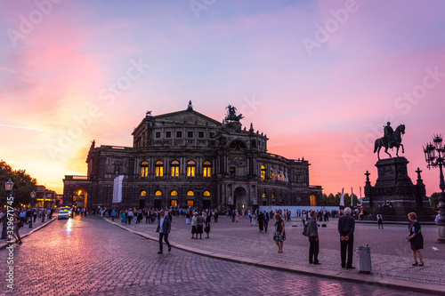 DRESDEN, GERMANY - June 15, 2019: Famous opera house Semperoper in Dresden after a concert after sunset