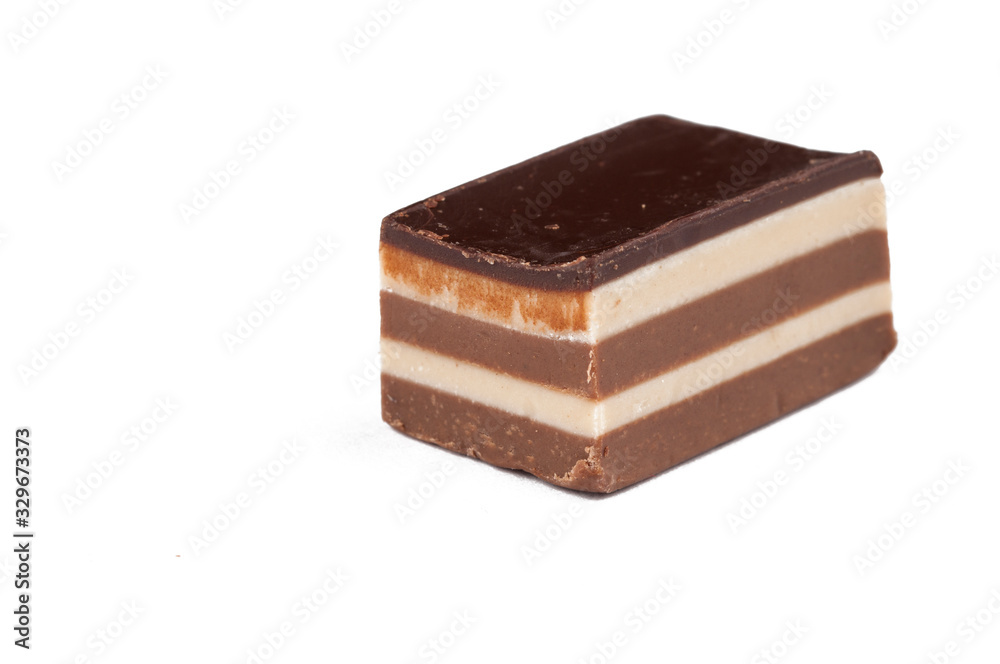 Chocolate candy isolated on white background.Copy space