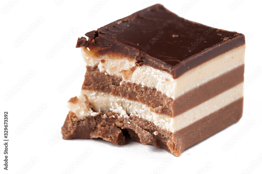 Chocolate candy isolated on white background.Copy space Chocolate candy isolated on white background.Copy space