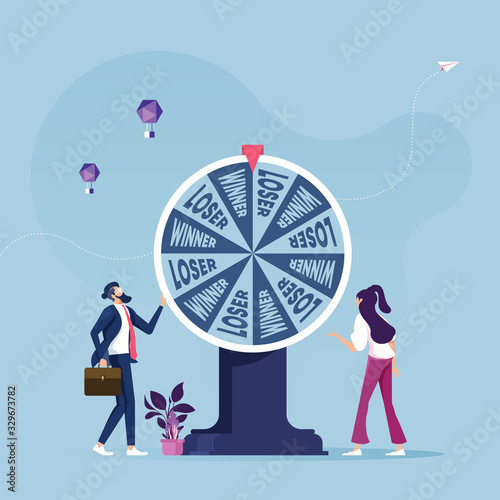 Business people with wheel of fortune-Business concept vector