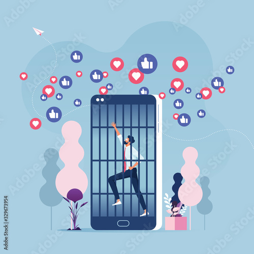 Social Media Addiction concept-Mobile Phone Prisoner