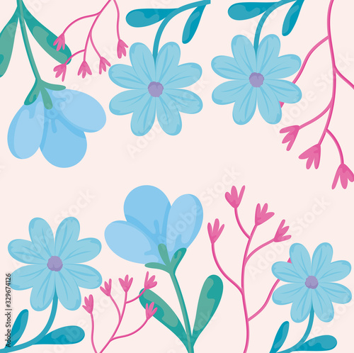 Floral pink background with spring flowers