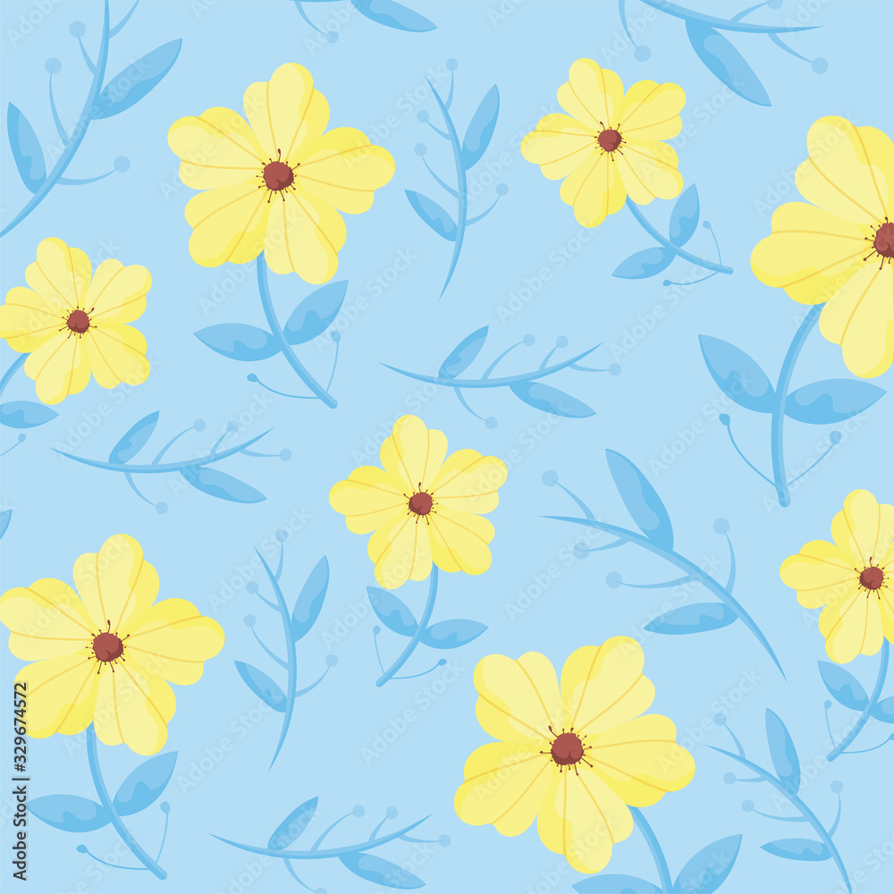 yellow flowers and blue background, colorful design