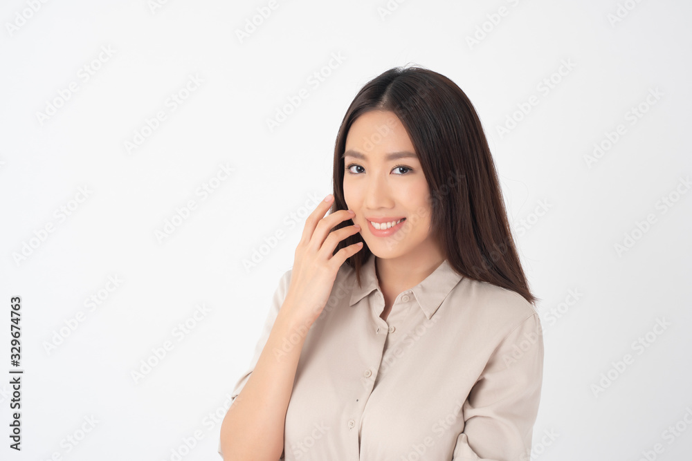 Attractive Asian woman portrait on white background Attractive Asian woman portrait on white background