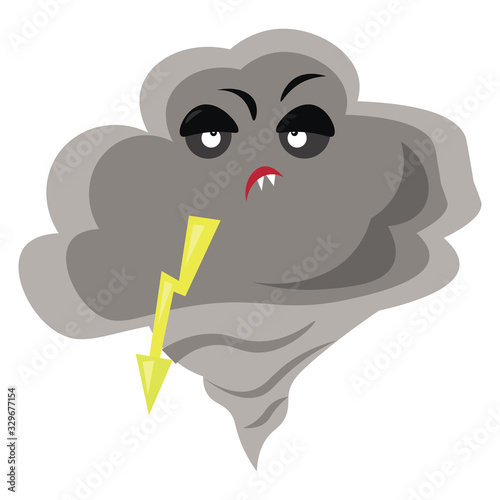 Angry grey cloud, illustration, vector on white background.