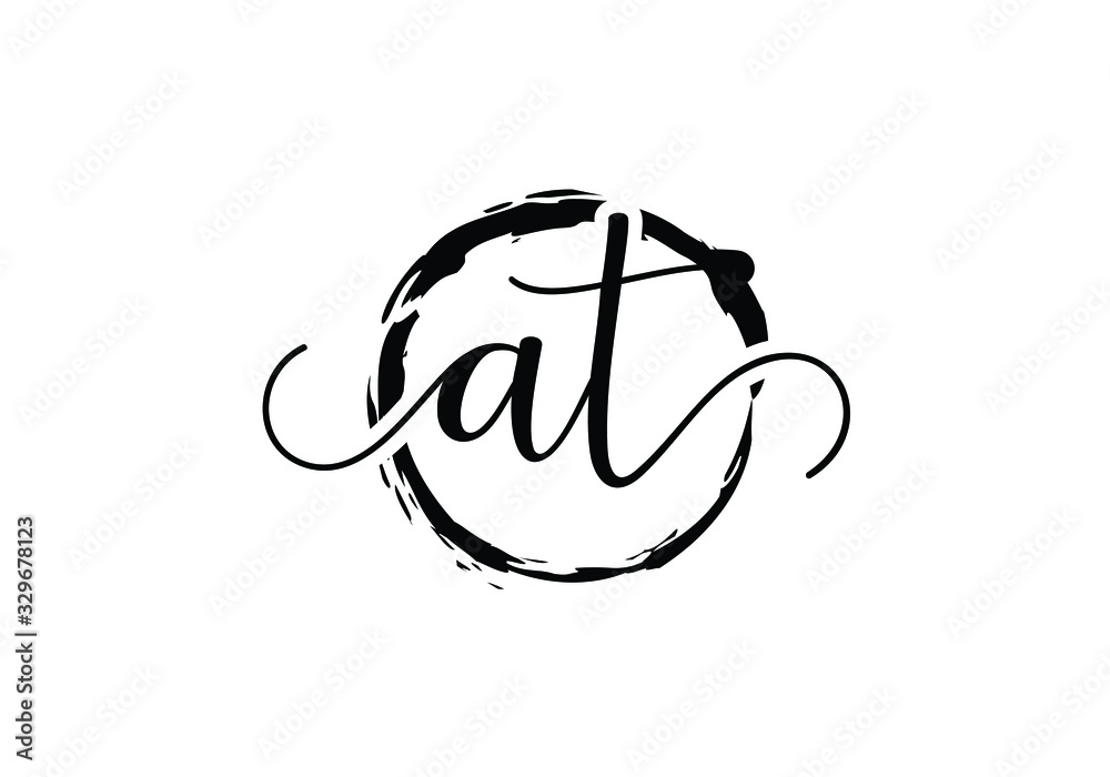 A and T Initial handwriting logo design with brush circle. handwritten logo for fashion, team, wedding, luxury logo.