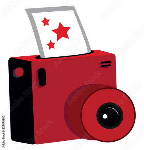 Red camera with picture, illustration, vector on white background.