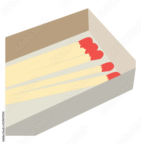 Matches in box, illustration, vector on white background.