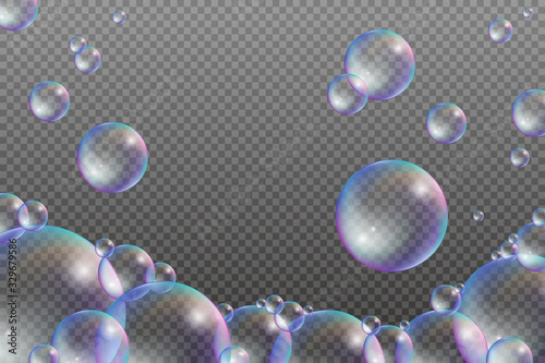 Set of water bubbles with rainbow reflections