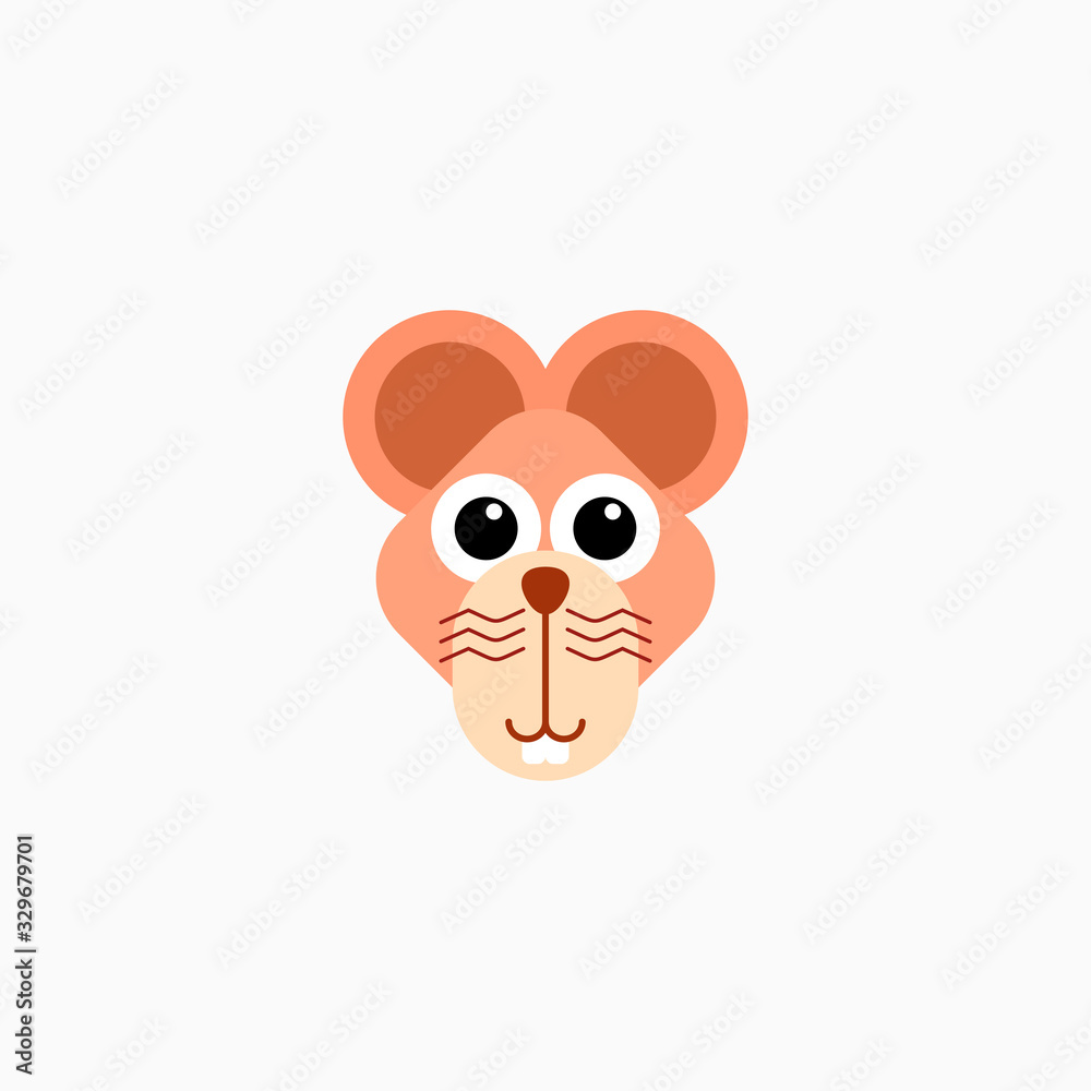 Vector Flat Rat's face isolated. Cartoon style illustration. Mouse, Animal's head logo. Object for web, poster, banner, print design. Advertisement decoration element Vector Flat Rat's face isolated. Cartoon style illustration. Mouse, Animal's head logo. Object for web, poster, banner, print design. Advertisement decoration element
