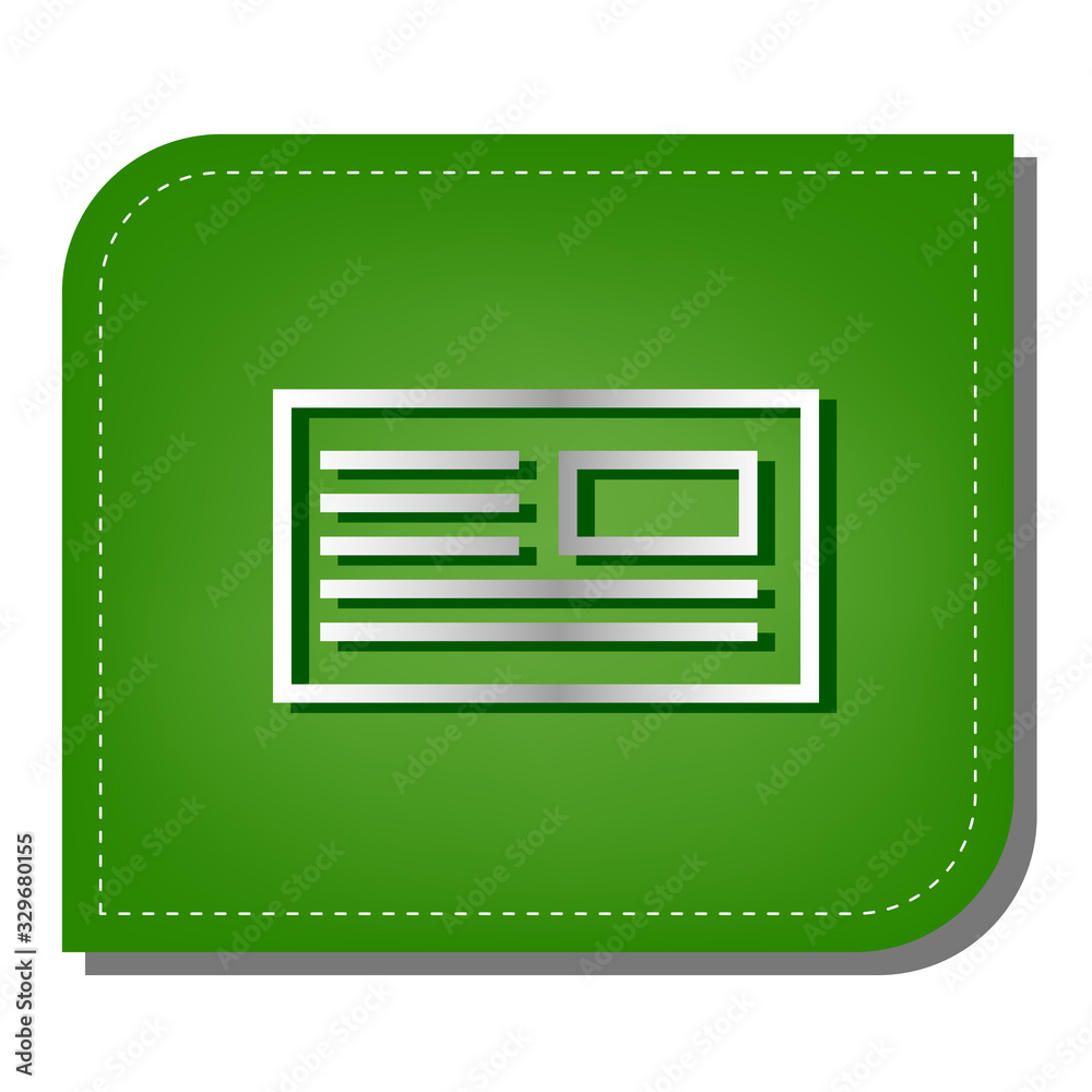 E-mail, envelope, letter sign. Silver gradient line icon with dark green shadow at ecological patched green leaf. Illustration. E-mail, envelope, letter sign. Silver gradient line icon with dark green shadow at ecological patched green leaf. Illustration.