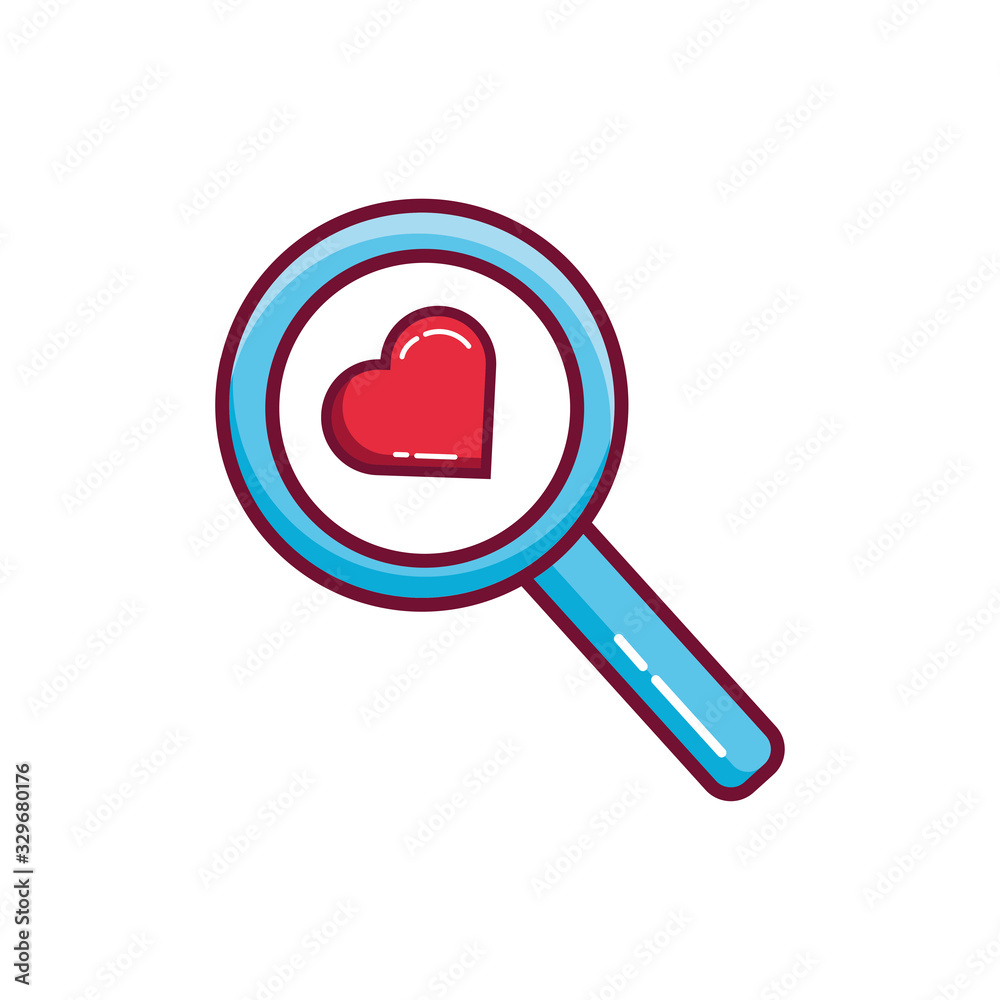 happy valentines day magnifying glass with heart line and fill style happy valentines day magnifying glass with heart line and fill style