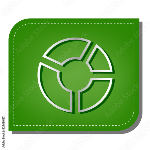 Lifebuoy sign. Silver gradient line icon with dark green shadow at ecological patched green leaf. Illustration.