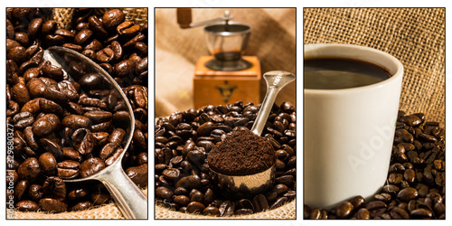 cup of coffee and beans and grinder