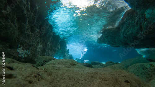 Rocks in underwater cave