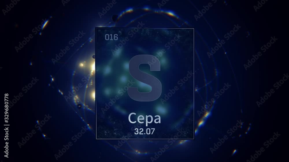 Sulfur as Element 16 of the Periodic Table. Seamlessly looping 3D ...