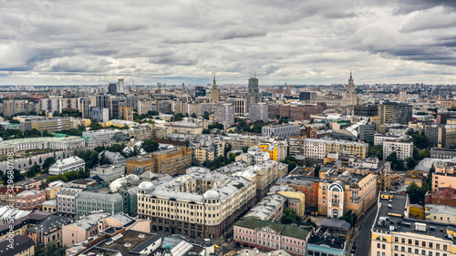 Cityscape of Moscow in cloudy weather