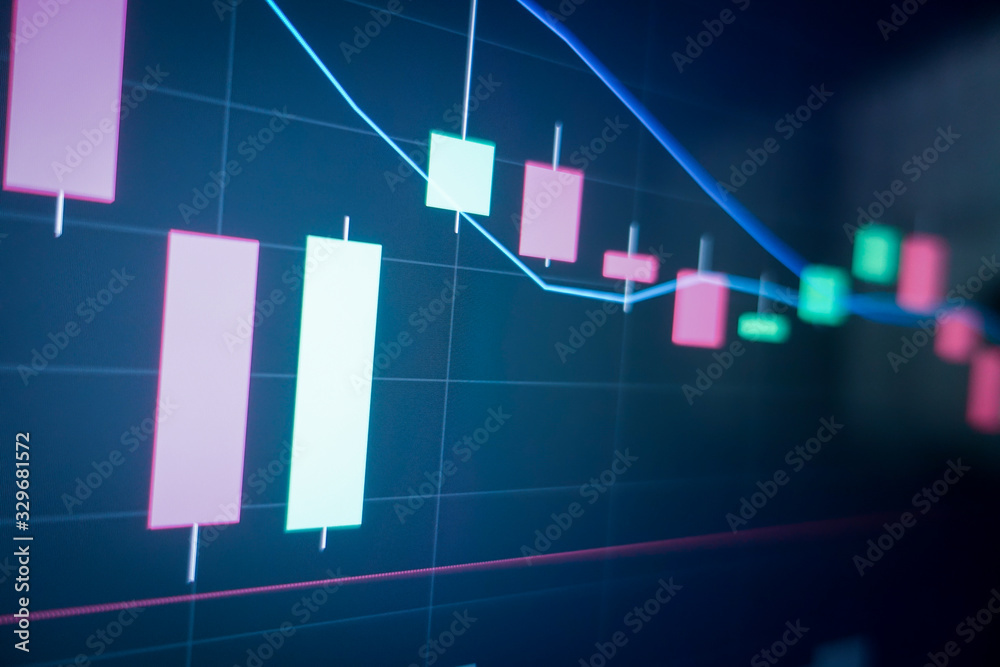 Stock market graph and ticker for businese analysis on LED screen ...