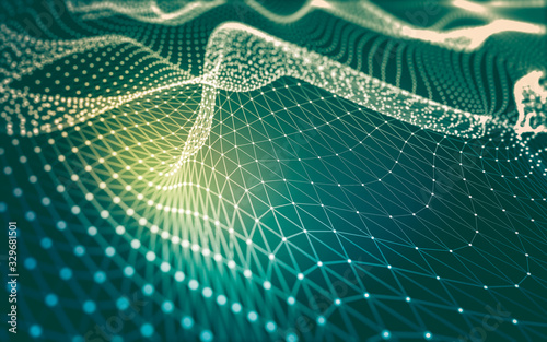 Abstract background. Molecules technology with polygonal shapes, connecting dots and lines. Connection structure. Big data visualization.