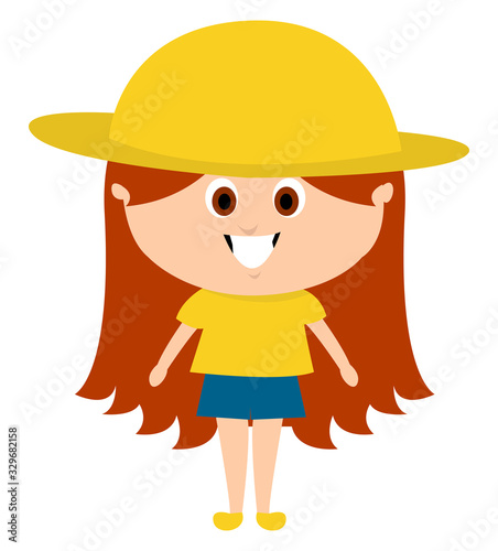 Little girl in yellow, illustration, vector on white background. photo