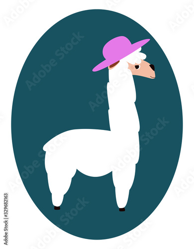 Lama with hat, illustration, vector on white background. photo