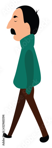 Man with black mustache, illustration, vector on white background.