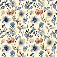 Fototapete Beigefarbene Muster Florales Aquarell Muster mit Blumen  © Asrulaqroni