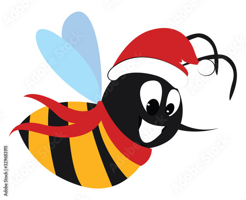Christmas bee, illustration, vector on white background.