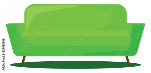 Green sofa, illustration, vector on white background.