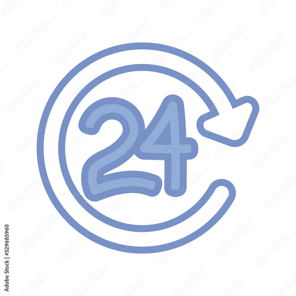 24 hours symbol icon, blue outline style 24 hours symbol icon, blue outline style